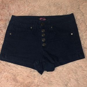 Dark Denim Shorts with Revere button up front